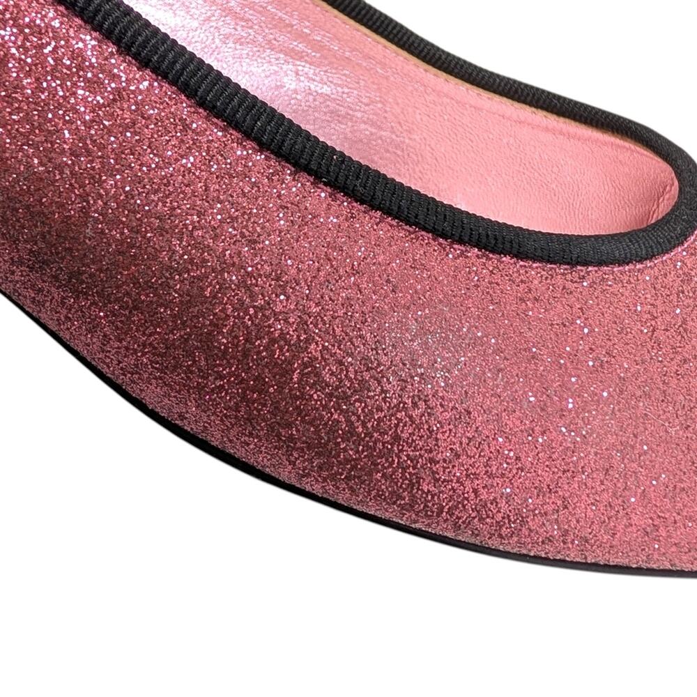 Chanel Ballet Block Heel Pumps Pink Glitter Grosgrain Cap Toe CC Logo 37.5 | 7 - Picture 7 of 13